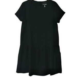 Cynthia Rowley Black Short Sleeve Drop Waist Ruffle Mini Dress Gold Button Back